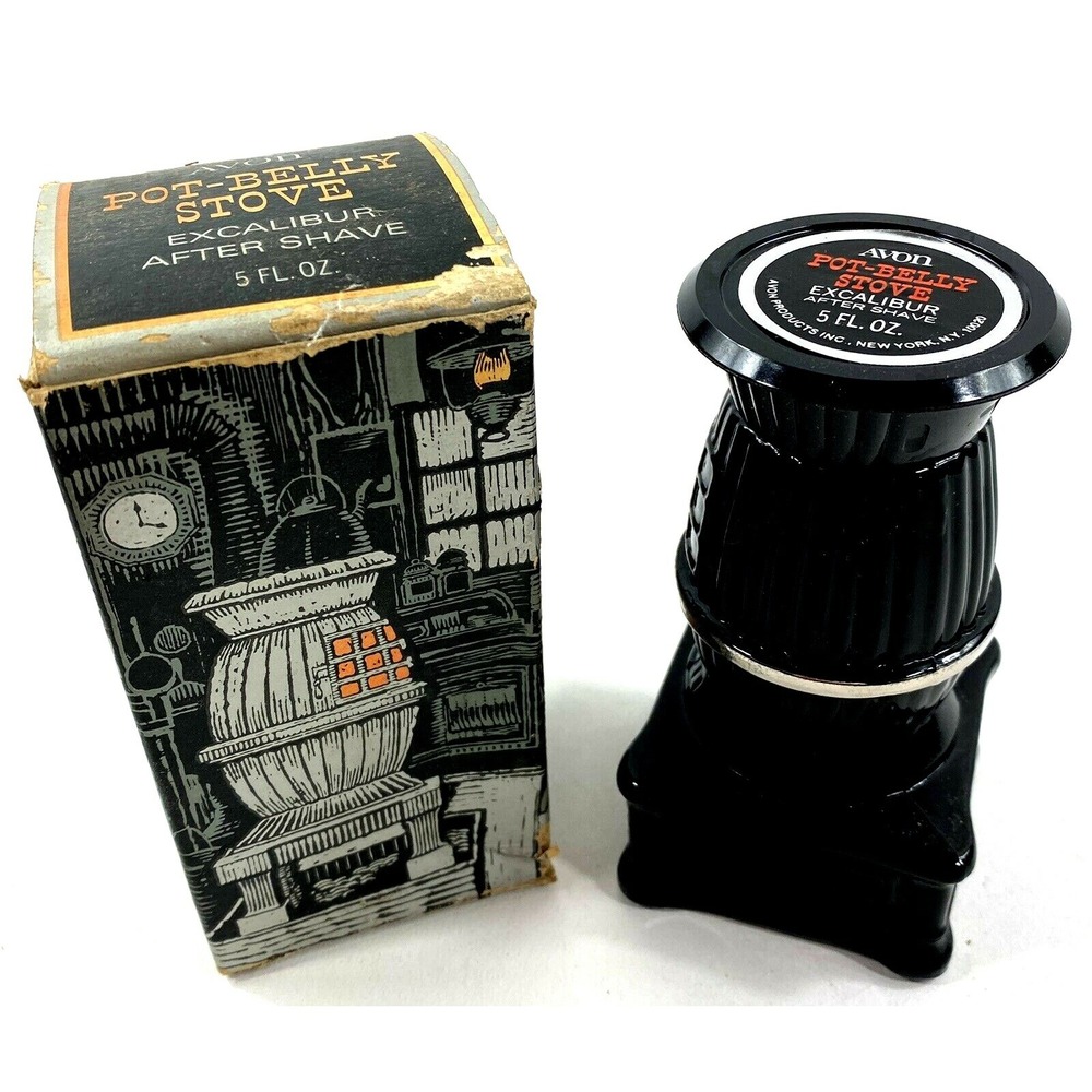AVON Excalibur After Shave in Decorative 5 oz. Pot-Belly Stove Decanter NOS FULL
